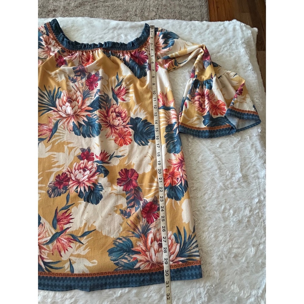 Flying Tomato Tunic Top Mini Dress Sz Small Yellow Off Shoulder Bell Sleeve Boho - Picture 4 of 5